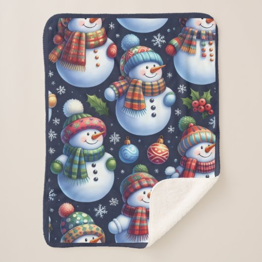 Cozy Festive Snowman Sherpa Deken (Voorkant)