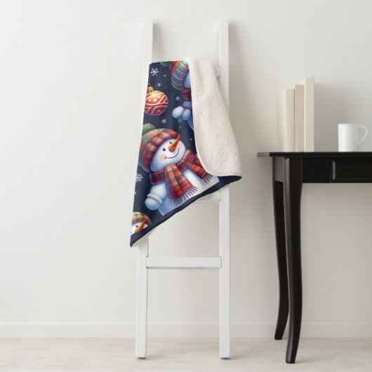 Cozy Festive Snowman Sherpa Deken (In situ)