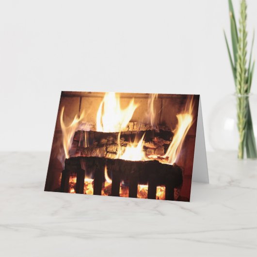 Cozy Fire Brick Fireplace brandende logboeken Feestdagen Kaart (Voorkant)