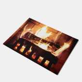 Cozy Fire Fireplace Burning Logs Flames Kerstmis Deurmat (Schuin)