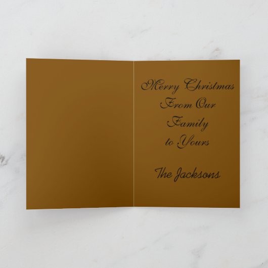 Cozy Fire with Bears Custom Christmas Kaart (Binnen)