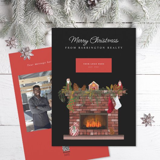 Cozy Fireplace Business Logo Feestdagenkaart