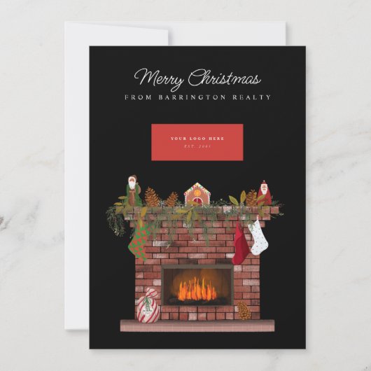 Cozy Fireplace Business Logo Feestdagenkaart (Voorkant)