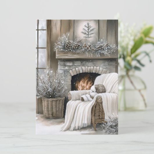 Cozy Fireplace Christmas Feestdagenkaart (Staand voorkant)