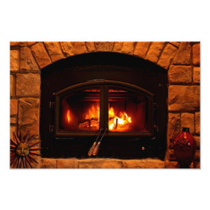 Cozy fireplace foto print. afdruk