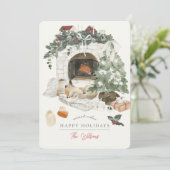 Cozy Fireplace kerstboom Fox Waterverf Feestdagenkaart (Staand voorkant)