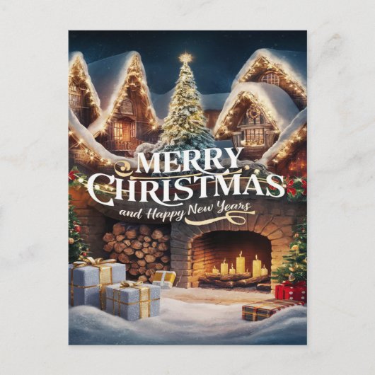 Cozy Fireplace kerstkaart Briefkaart (Voorkant)