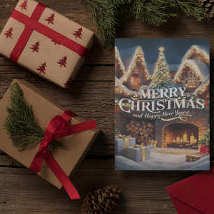 Cozy Fireplace kerstkaart Briefkaart