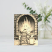 Cozy Fireplace Mice on Socks Sepia Briefkaart (Staand voorkant)
