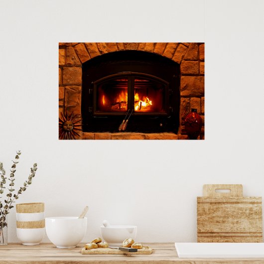 Cozy fireplace poster (Keuken)