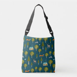 Cozy Forest Cabin and Animals Crossbody Tas