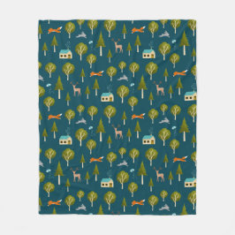 Cozy Forest Cabin and Animals Fleece Blanket