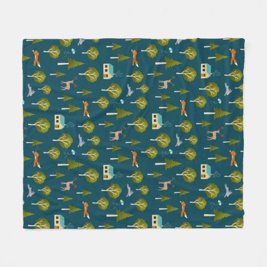 Cozy Forest Cabin and Animals Fleece Blanket (Voorkant (Horizontaal))