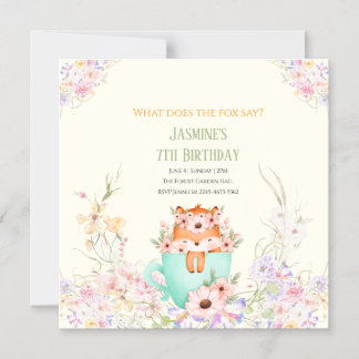 Cozy Fox Forest Magical Floral Birthday Invitation Magnetische Uitnodiging