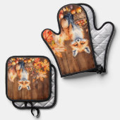 Cozy Fox Rustic Herfst Ovenwant & Pannenlap Set (Voorkant / Achterkant)