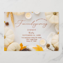 Cozy Friendsgiving Thanksgiving Pumpkin Dinner Folie Uitnodiging
