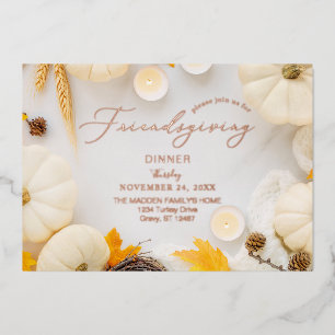 Cozy Friendsgiving Thanksgiving Pumpkin Dinner Folie Uitnodiging