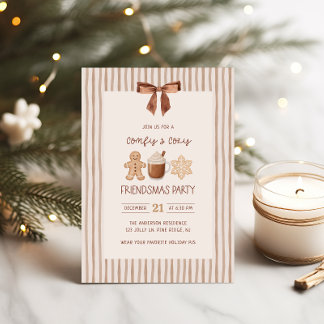 Cozy Friendsmas Striped Christmas Party Invitation Kaart