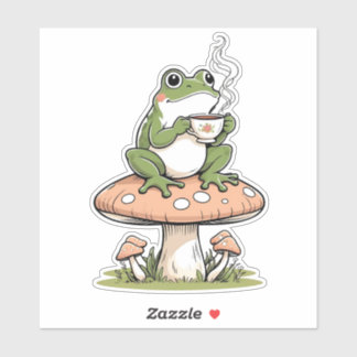 Cozy Frog Drink Tea op Toadstool Sticker