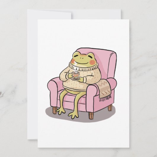 Cozy Frog Drinking Tea On Sofa Illustration Kaart (Voorkant)