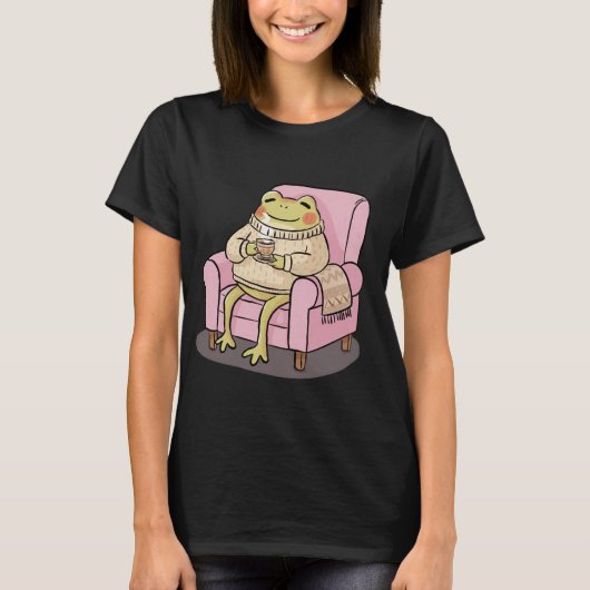 Cozy Frog Drinking Tea On Sofa Illustration T-shirt (Voorkant)