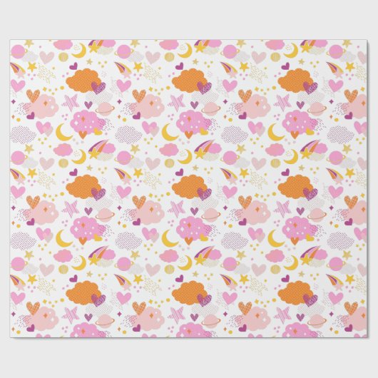 Cozy Galaxy-kosmos, maan, sterren en harten Cadeaupapier (Vlak)