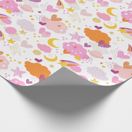 Cozy Galaxy-kosmos, maan, sterren en harten Cadeaupapier (Hoek)