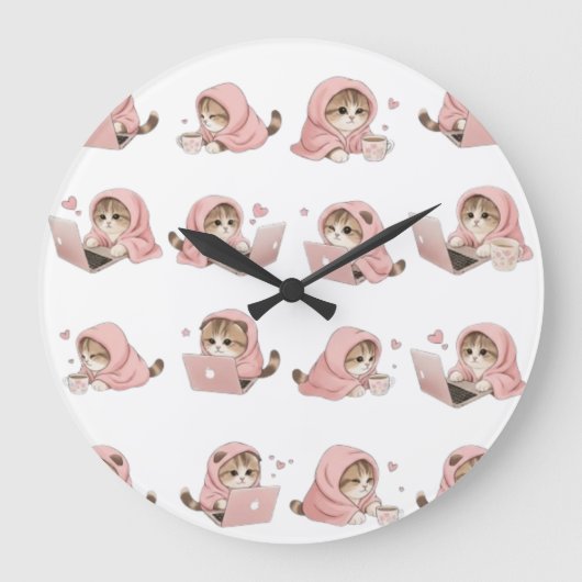 Cozy Gaming Cat Pattern - Aesthetic Pink Hoodie Ki Grote Klok (Voorkant)