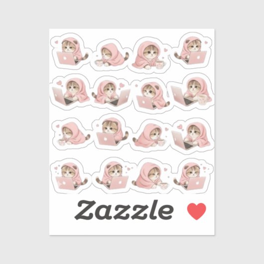Cozy Gaming Cat Pattern - Aesthetic Pink Hoodie Ki Sticker (Vel)
