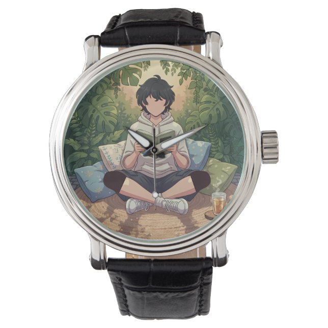 Cozy Garden Reading Art Piece Horloge (Voorkant)