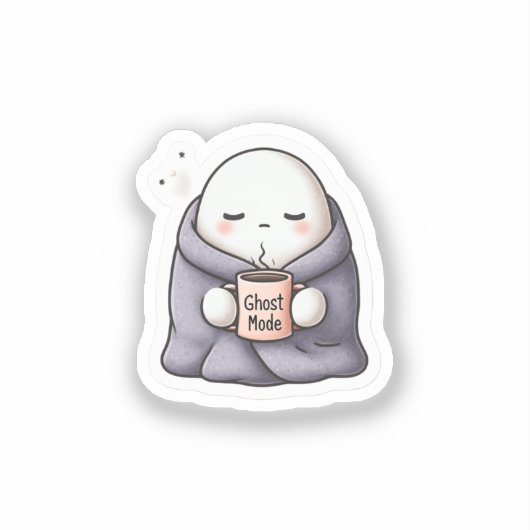 Cozy Ghost Mode Sticker – Schattigee Cartoon Ghost (Voorkant)