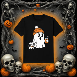 Cozy Ghost & Puppy | Fall Beanie & Coffee T-shirt