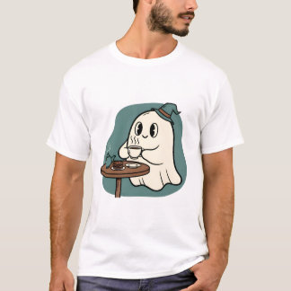 Cozy Ghost Tea Time – Cute Spooky Halloween  T-shirt