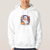 Cozy Ghost with Pumpkin Latte – Fall Halloween Hoodie (Voorkant)