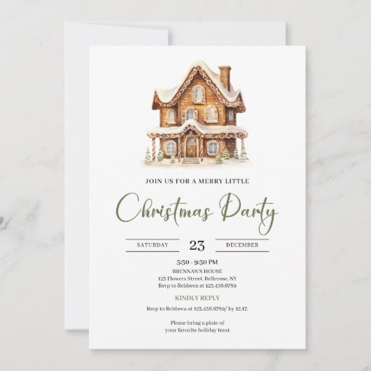Cozy gingerbread house earthy Christmas party Kaart (Voorkant)