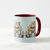 Cozy Gingerbread House Holiday Illustration Blue Mok (Voorkant rechts)