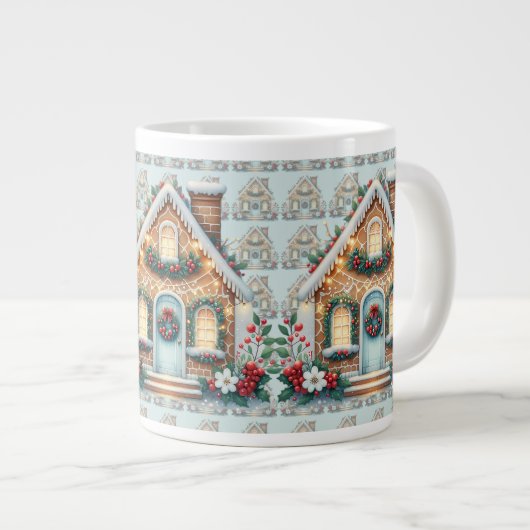 Cozy Gingerbread House Holiday Illustration Grote Koffiekop (Voorkant rechts)