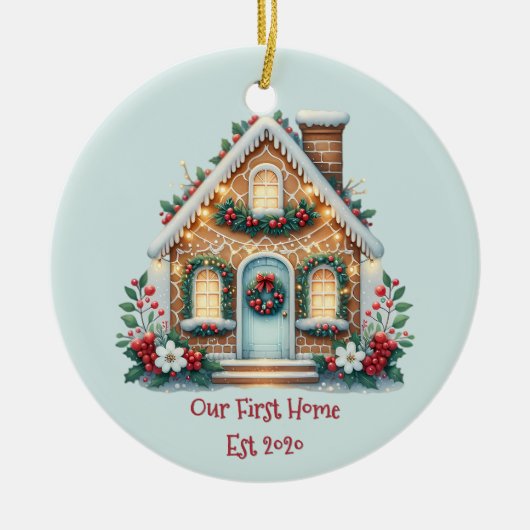Cozy Gingerbread House Holiday Illustration Keramisch Ornament (Voorkant)