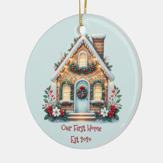 Cozy Gingerbread House Holiday Illustration Keramisch Ornament (Links)
