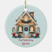Cozy Gingerbread House Holiday Illustration Keramisch Ornament (Achterkant)