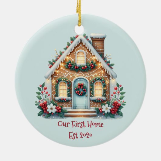 Cozy Gingerbread House Holiday Illustration Keramisch Ornament (Achterkant)