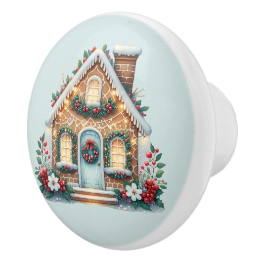 Cozy Gingerbread House Holiday Illustration Keramische Knop (Rechts)