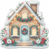 Cozy Gingerbread House Holiday Illustration Sticker (Voorkant)