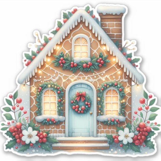 Cozy Gingerbread House Holiday Illustration Sticker (Voorkant)