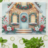 Cozy Gingerbread House Holiday Illustration Theedoek (Gevouwen)