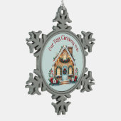 Cozy Gingerbread House Holiday Illustration Tin Sneeuwvlok Ornament (Links)