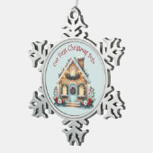Cozy Gingerbread House Holiday Illustration Tin Sneeuwvlok Ornament (Rechts)