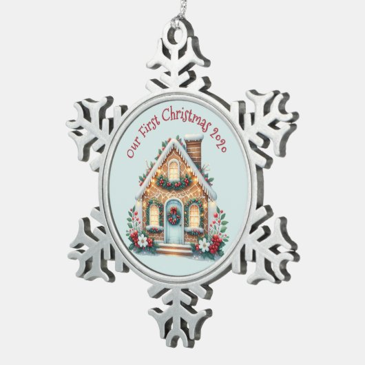 Cozy Gingerbread House Holiday Illustration Tin Sneeuwvlok Ornament (Rechts)