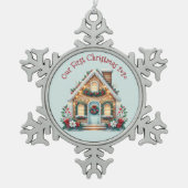 Cozy Gingerbread House Holiday Illustration Tin Sneeuwvlok Ornament (Voorkant)