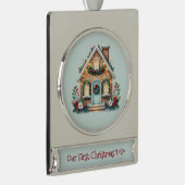 Cozy Gingerbread House Holiday Illustration Verzilverd Banner Ornament (Rechts)